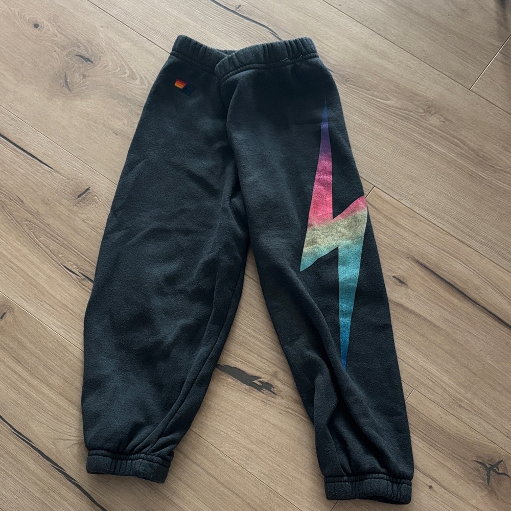 Aviator Nation Black Joggers with Colorful Lightning Bolt